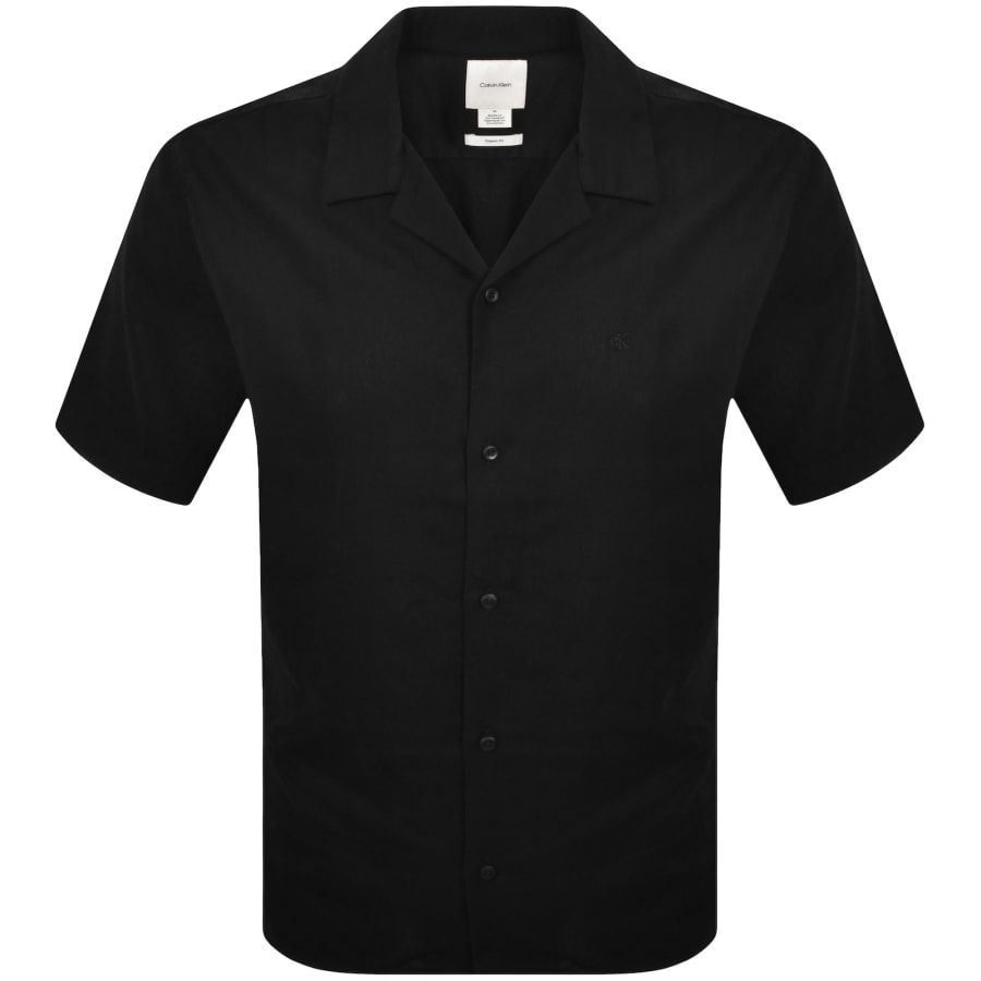 Image number 1 for Calvin Klein Short Sleeve Linen Shirt Black