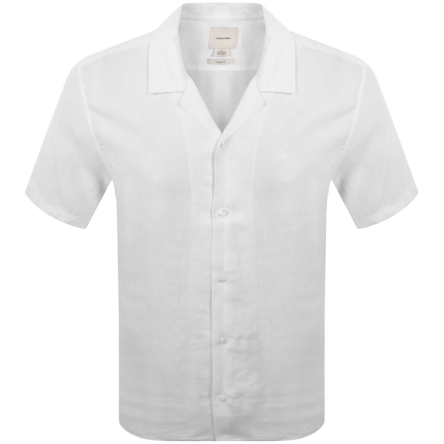 Image number 1 for Calvin Klein Short Sleeve Linen Shirt White
