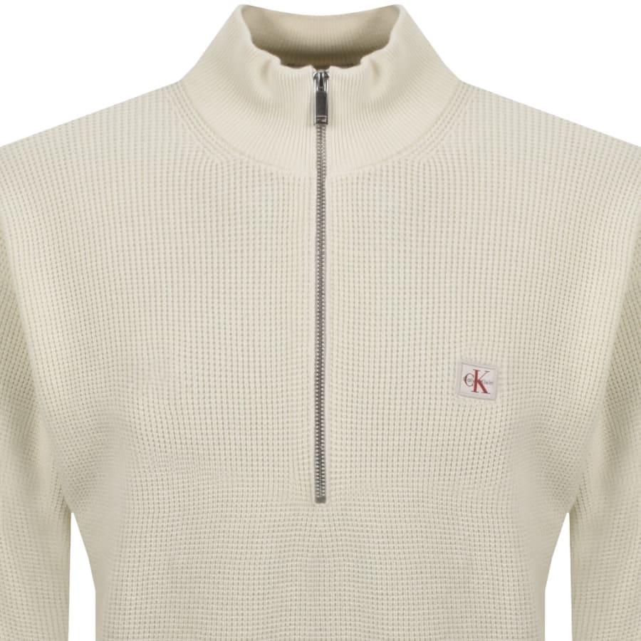 Image number 2 for Calvin Klein Jeans Quarter Zip Waffle Jumper Cream