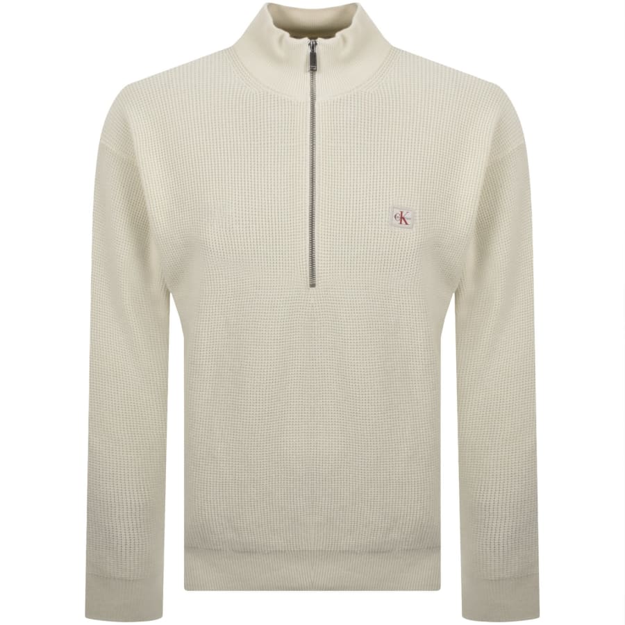 Image number 1 for Calvin Klein Jeans Quarter Zip Waffle Jumper Cream