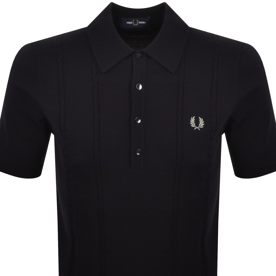 Image number 2 for Fred Perry Cable Knit Polo Shirt Navy