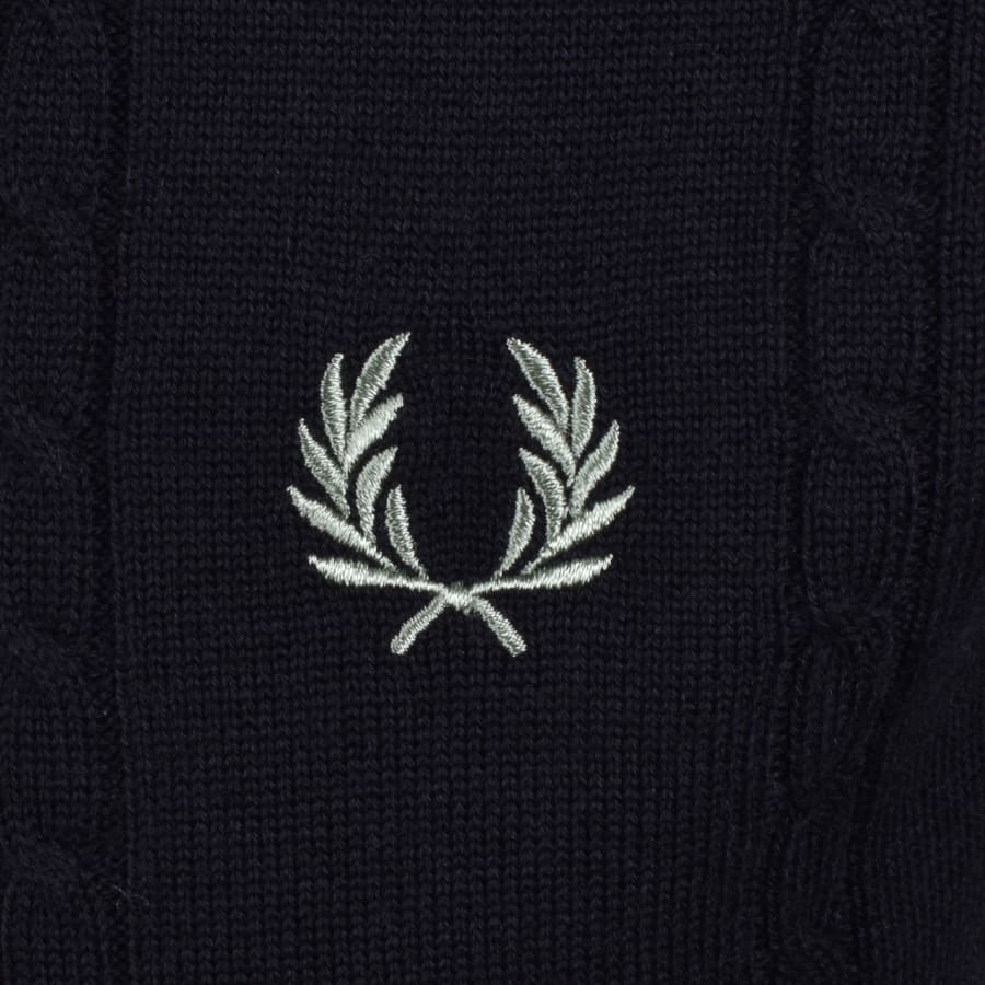 Image number 3 for Fred Perry Cable Knit Polo Shirt Navy
