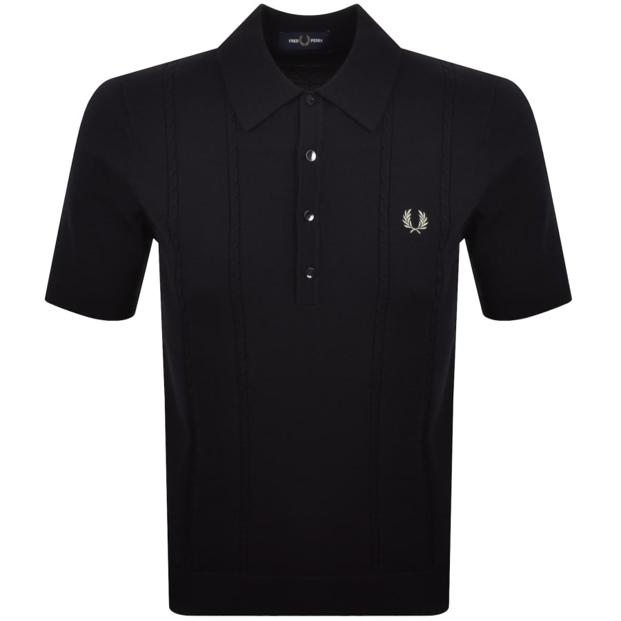 Image number 1 for Fred Perry Cable Knit Polo Shirt Navy