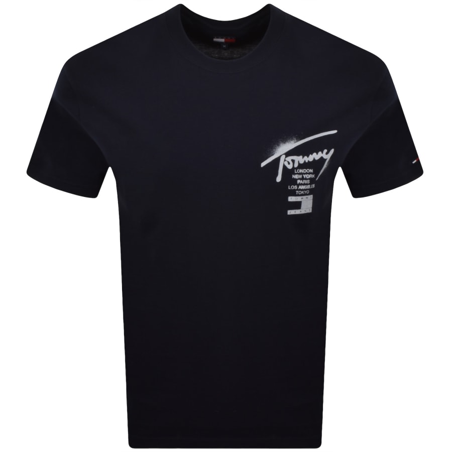 Image number 2 for Tommy Jeans Sign City T Shirt Navy