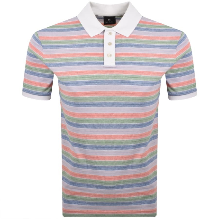 Image number 1 for Paul Smith Striped Polo T Shirt Cream