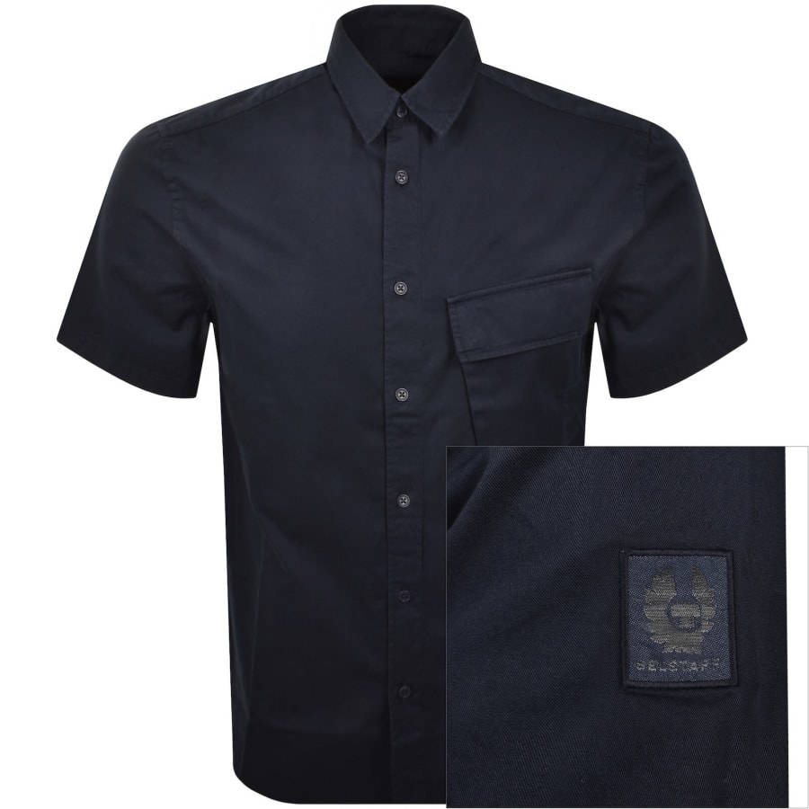 Image number 1 for Belstaff Scale Short Sleeved Shirt Navy