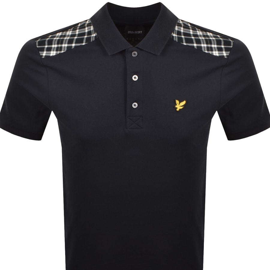 Image number 2 for Lyle And Scott Check Panelled Polo T Shirt Navy