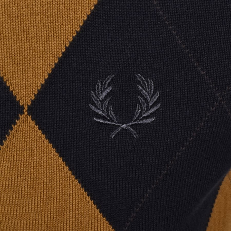 Image number 3 for Fred Perry Argyle Knit Button Through Polo Navy