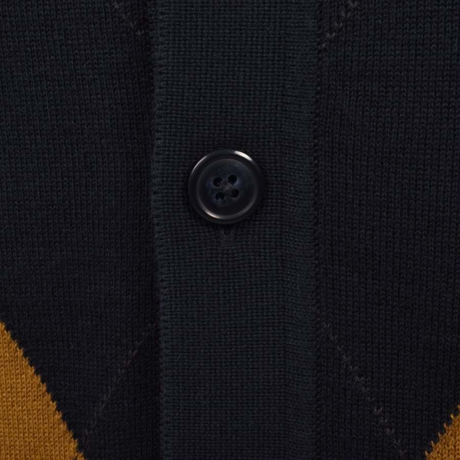 Image number 4 for Fred Perry Argyle Knit Button Through Polo Navy