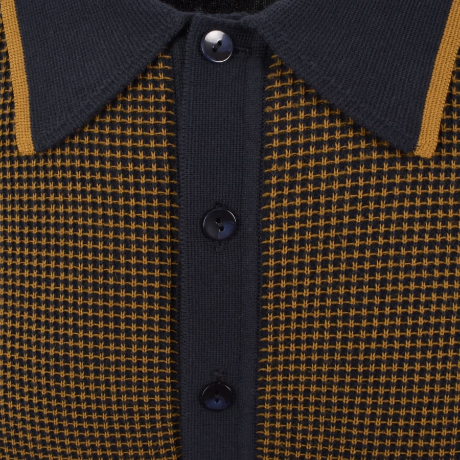 Image number 4 for Fred Perry Waffle Knit Polo T Shirt Navy