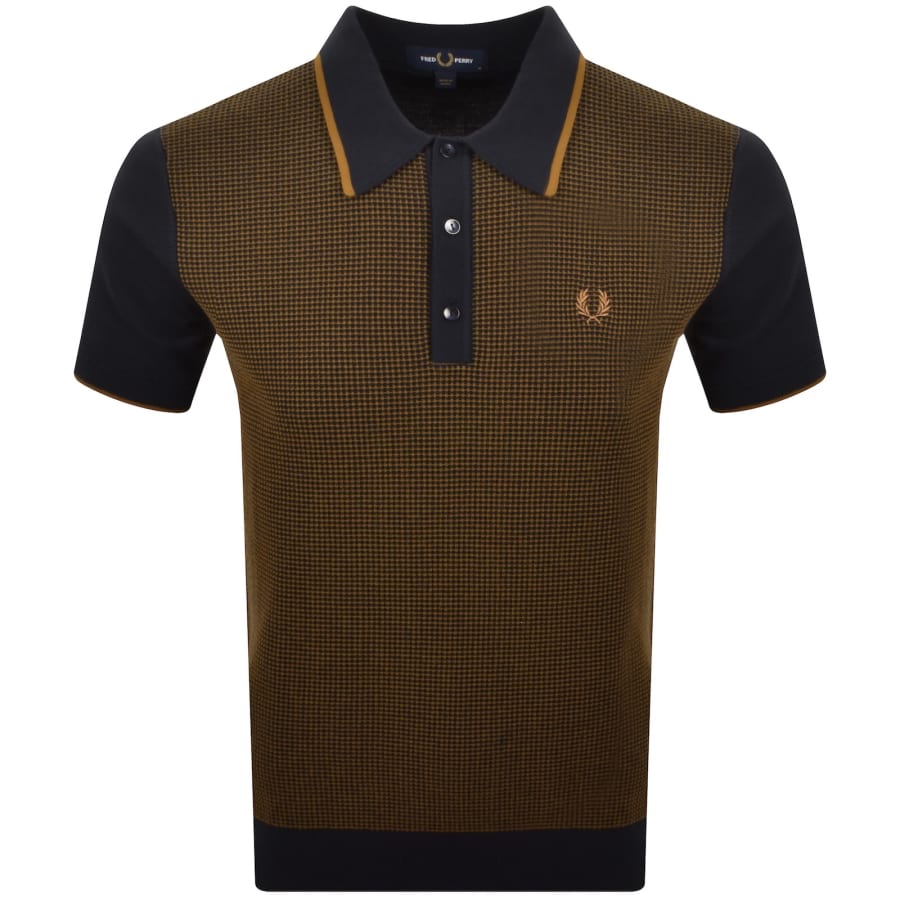 Image number 1 for Fred Perry Waffle Knit Polo T Shirt Navy