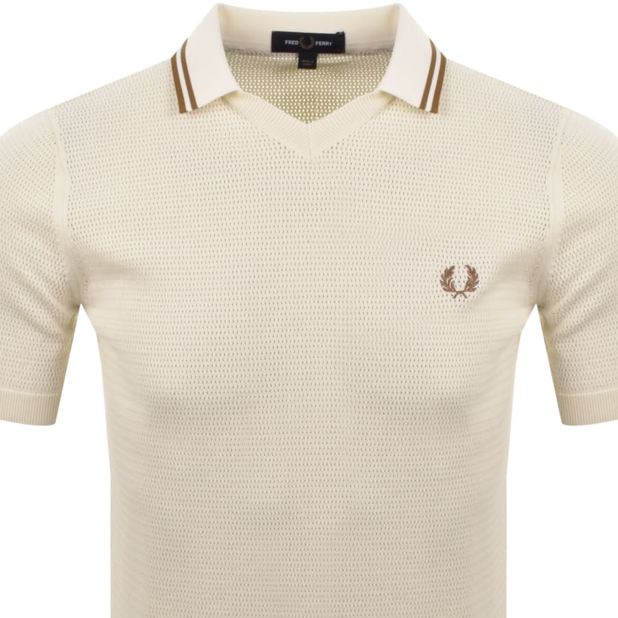 Image number 2 for Fred Perry Pointelle Knit Polo T Shirt Ecru