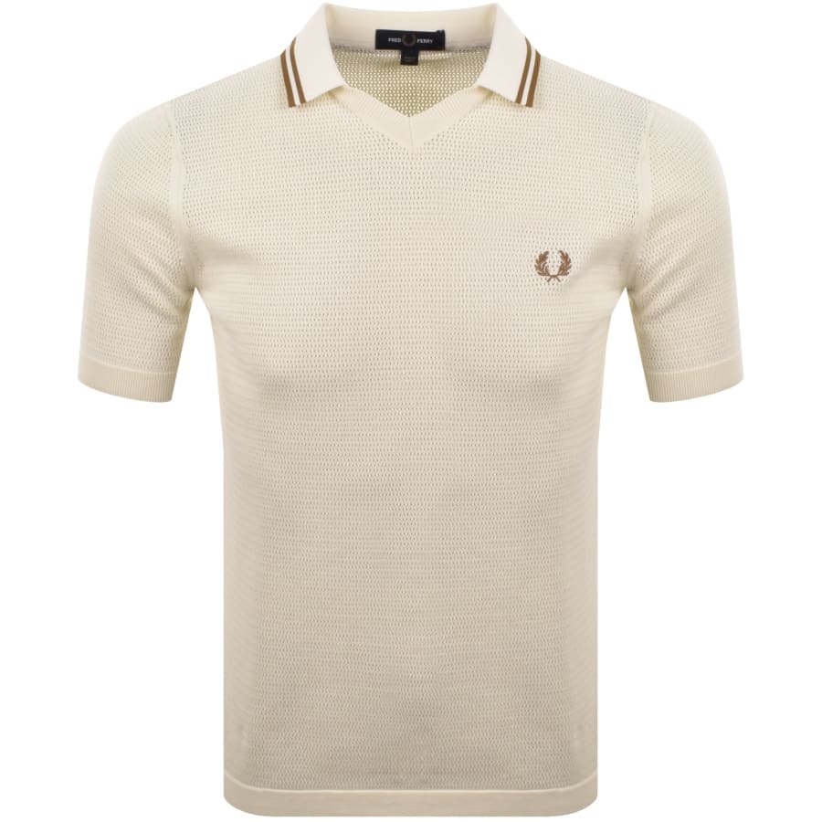 Image number 1 for Fred Perry Pointelle Knit Polo T Shirt Ecru