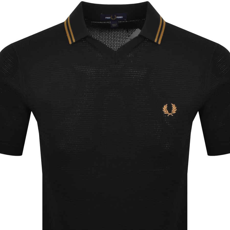 Image number 2 for Fred Perry Pointelle Knit Polo T Shirt Black
