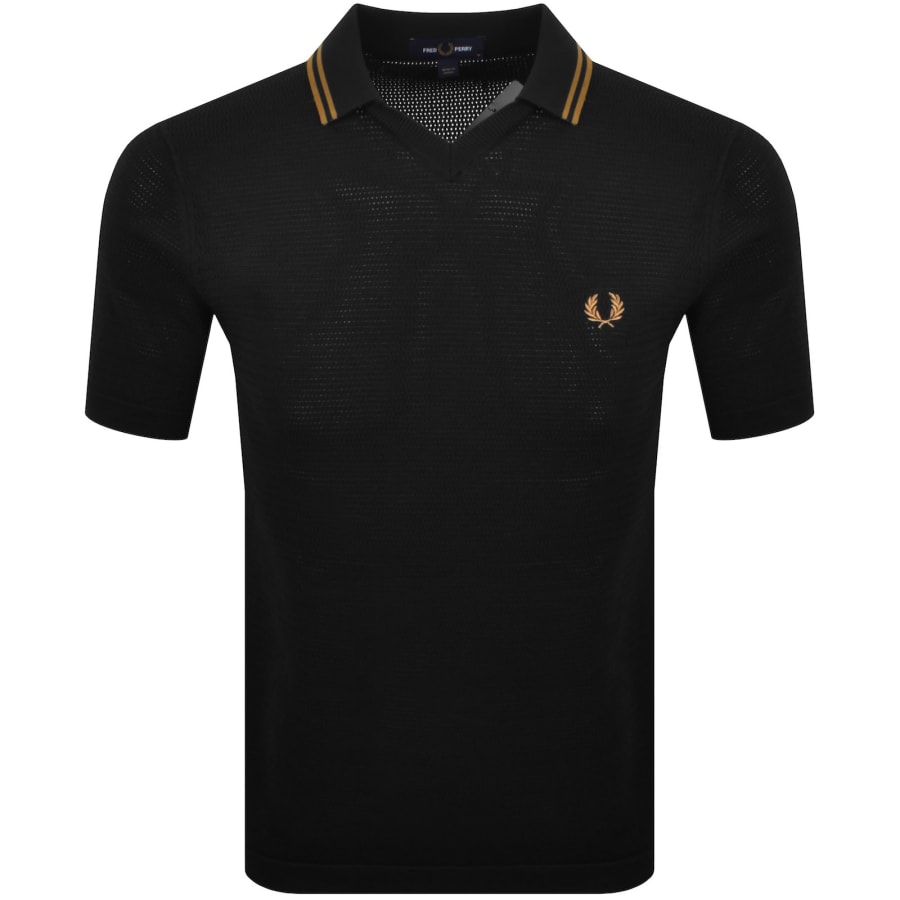 Image number 1 for Fred Perry Pointelle Knit Polo T Shirt Black