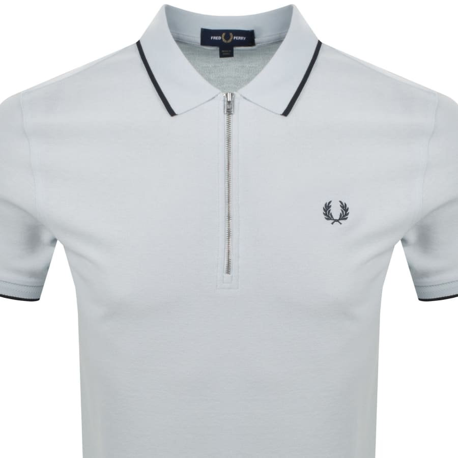 Image number 2 for Fred Perry Zip Neck Crepe Polo Blue