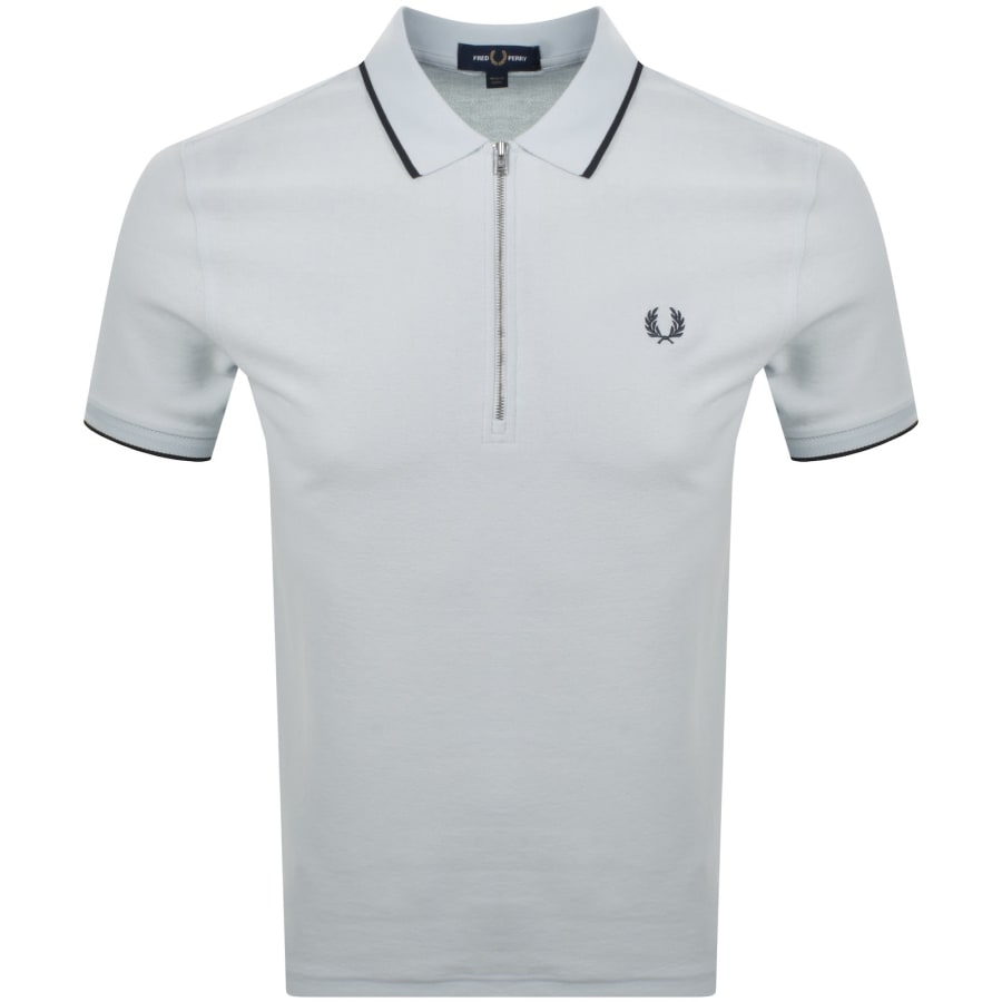 Image number 1 for Fred Perry Zip Neck Crepe Polo Blue