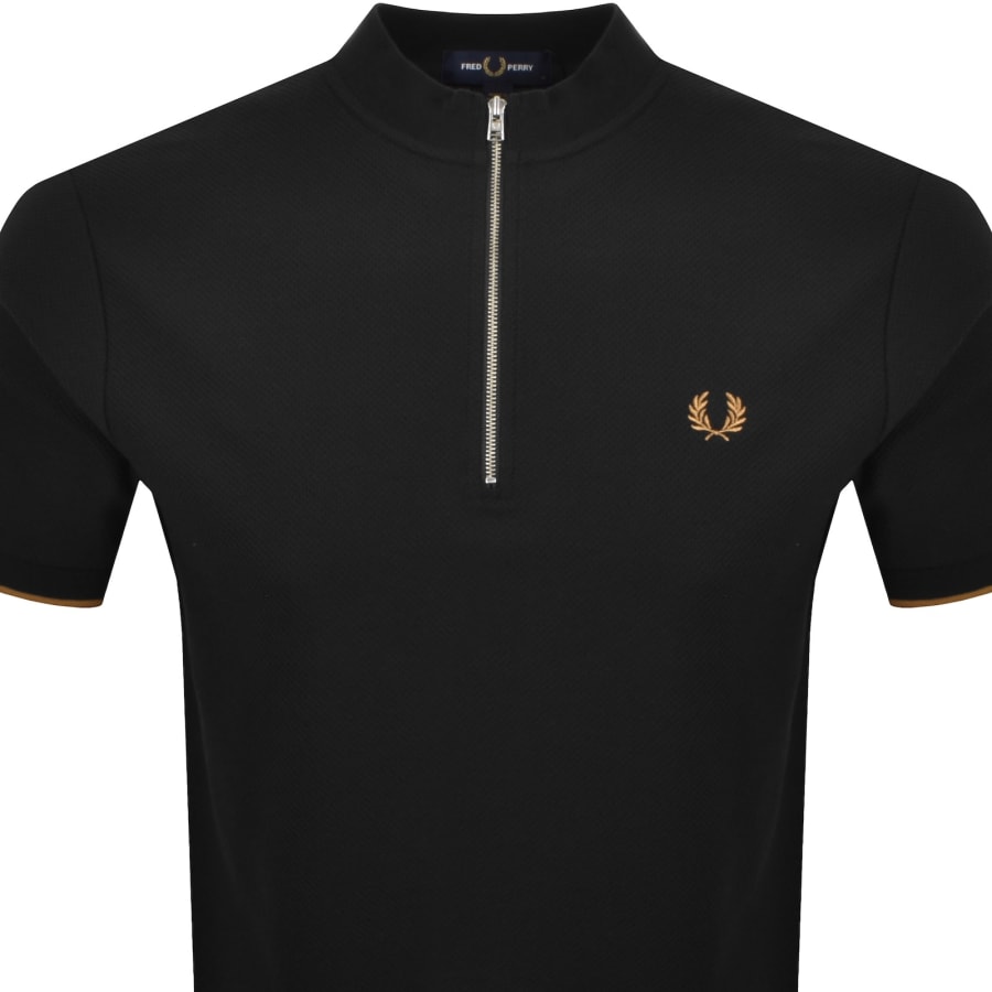Image number 2 for Fred Perry Pique Quarter Zip T Shirt Black
