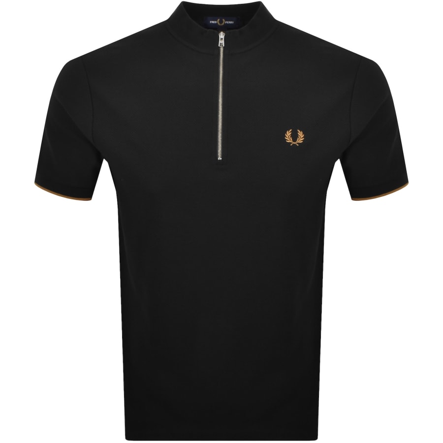 Image number 1 for Fred Perry Pique Quarter Zip T Shirt Black