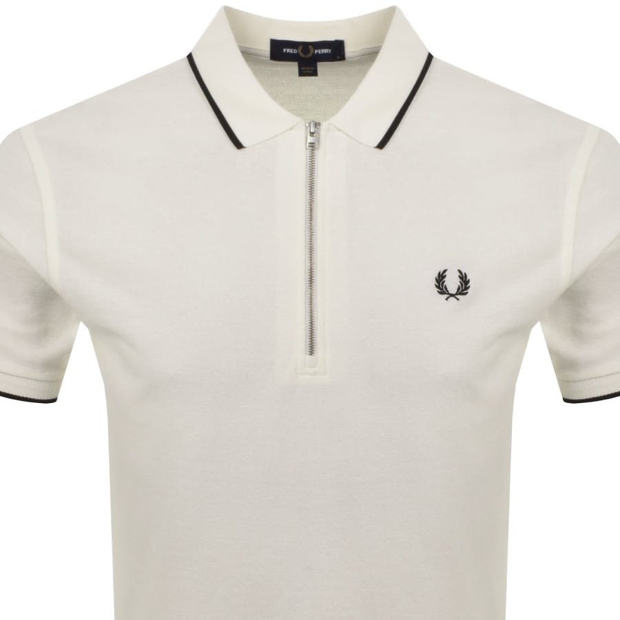 Image number 2 for Fred Perry Zip Neck Crepe Polo Cream
