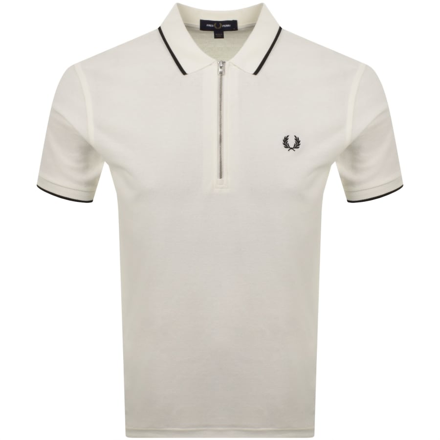 Image number 1 for Fred Perry Zip Neck Crepe Polo Cream