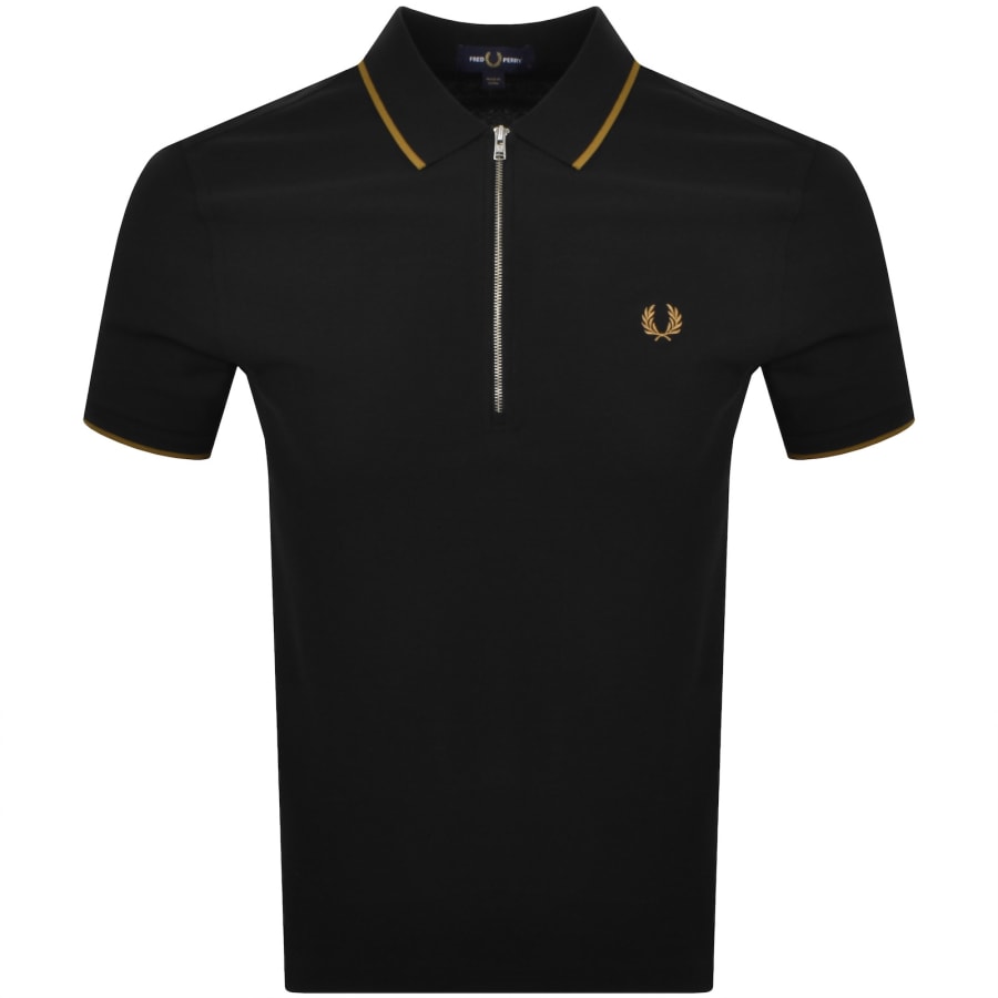 Image number 1 for Fred Perry Zip Neck Crepe Polo Black