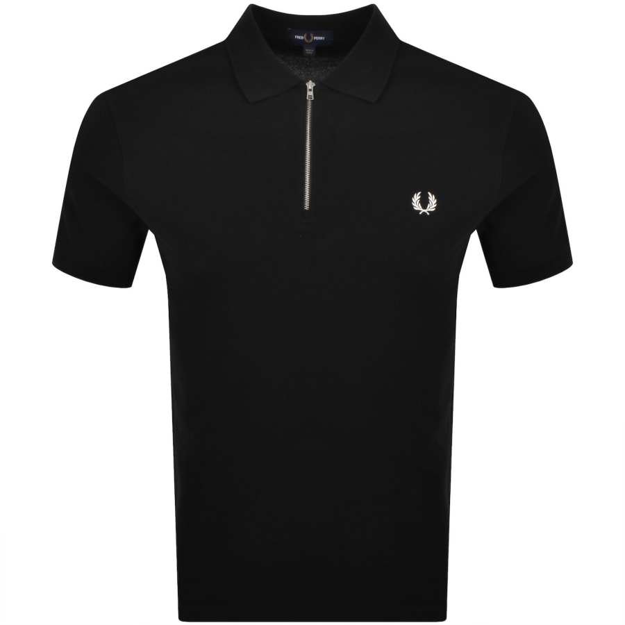 Image number 2 for Fred Perry Tramline Quarter Zip Polo T Shirt Black