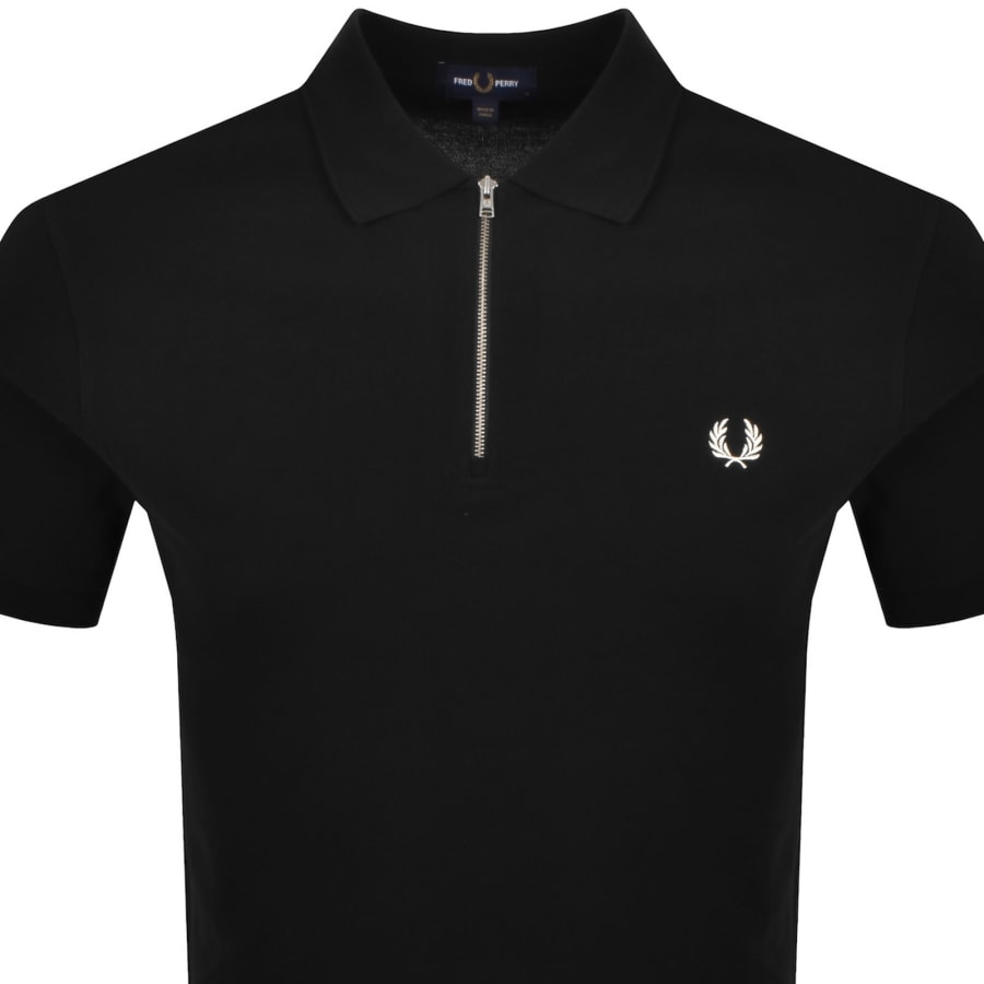 Image number 3 for Fred Perry Tramline Quarter Zip Polo T Shirt Black