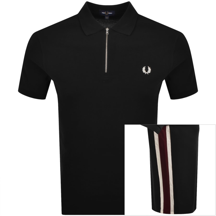 Image number 1 for Fred Perry Tramline Quarter Zip Polo T Shirt Black