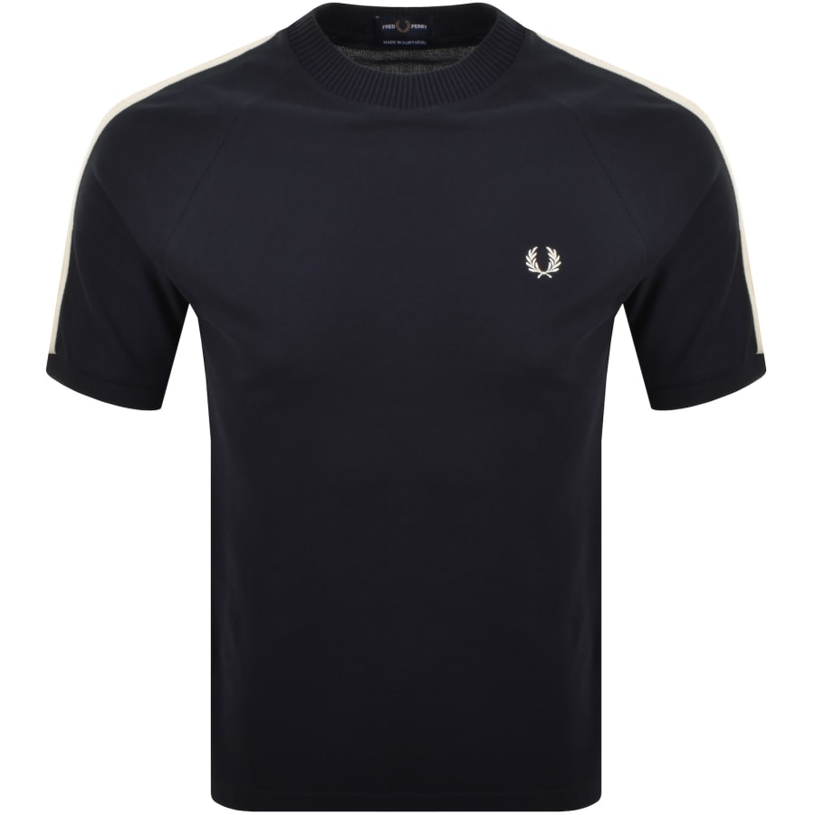 Image number 2 for Fred Perry Pique Cable Taped T Shirt Navy