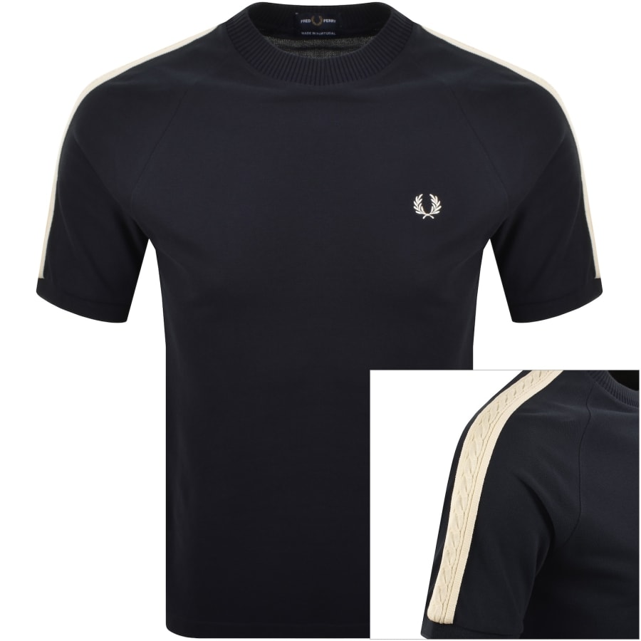 Image number 1 for Fred Perry Pique Cable Taped T Shirt Navy
