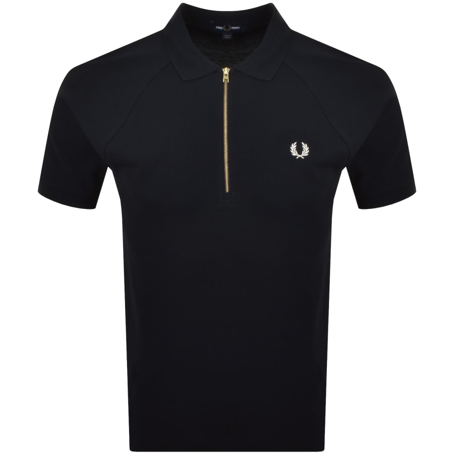 Image number 2 for Fred Perry Cable Tape Quarter Zip Polo Navy