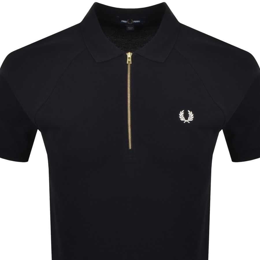 Image number 3 for Fred Perry Cable Tape Quarter Zip Polo Navy