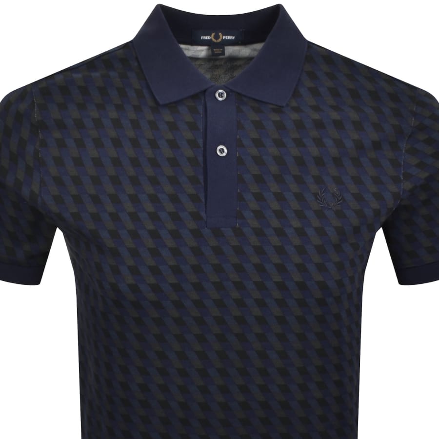 Image number 2 for Fred Perry Geometric Print Polo T Shirt Navy