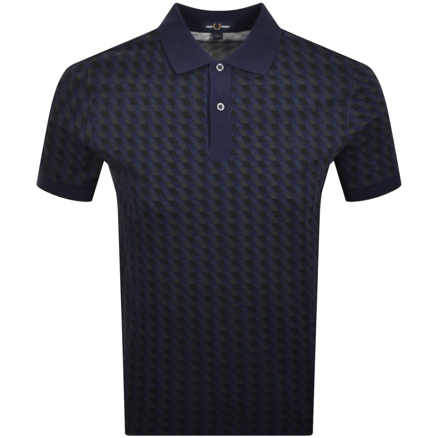 Image number 1 for Fred Perry Geometric Print Polo T Shirt Navy