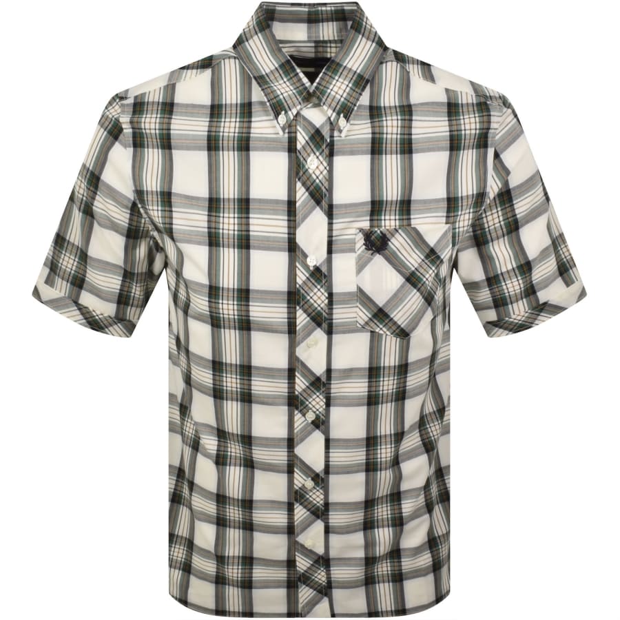 Image number 1 for Fred Perry Tartan Short Sleeve Shirt Ecru