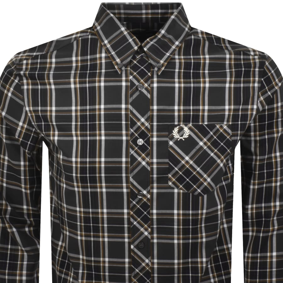 Image number 2 for Fred Perry Long Sleeve Tartan Shirt Grey