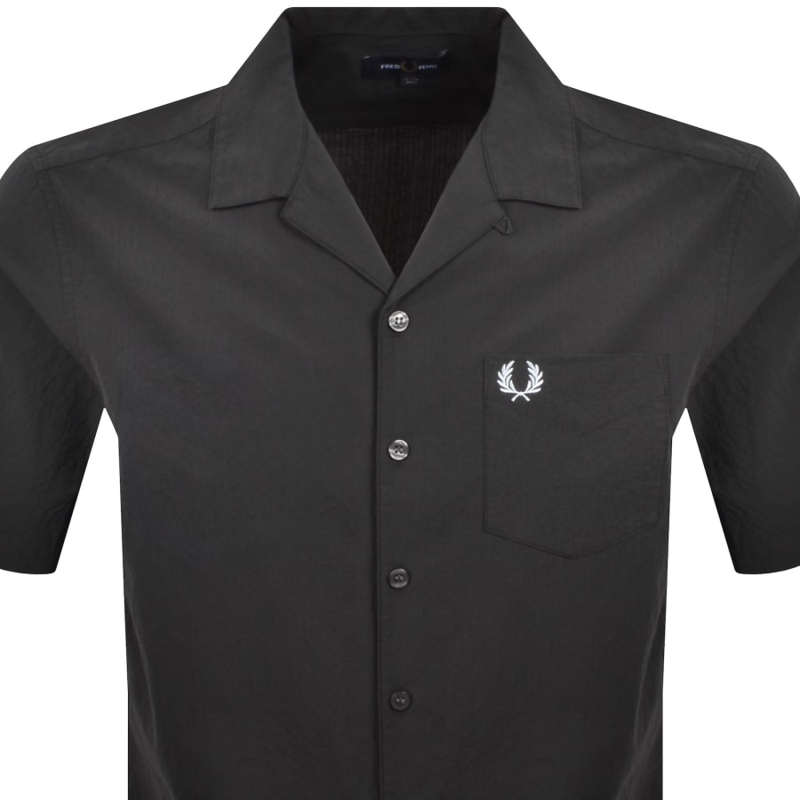 Image number 2 for Fred Perry Seersucker Revere Collar Shirt Grey