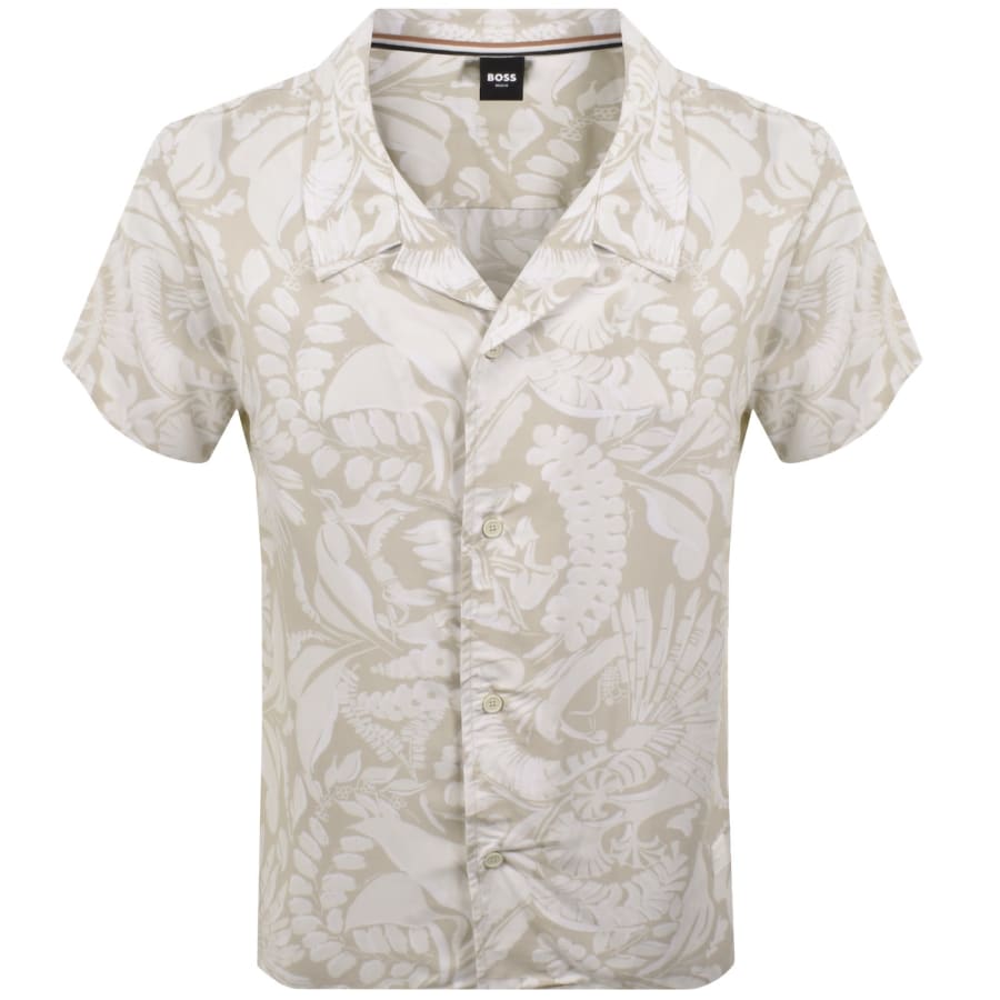 Image number 1 for BOSS Short Sleeve Beach Shirt Beige