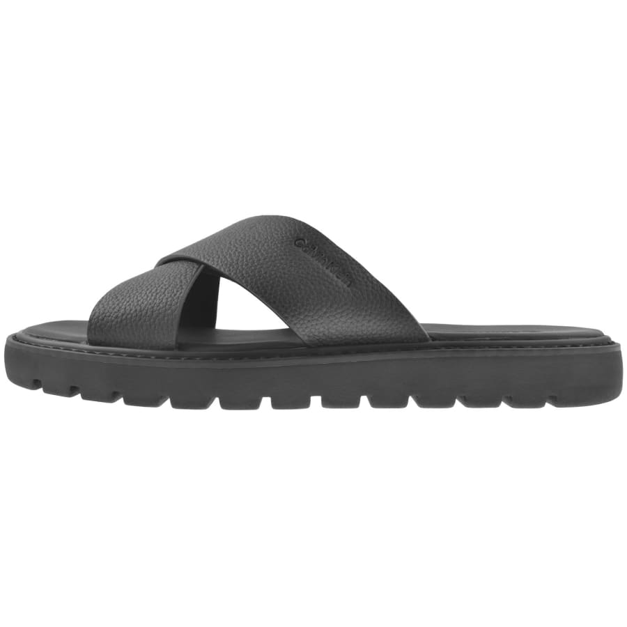 Image number 2 for Calvin Klein Moulded Cross Leather Sandals Black