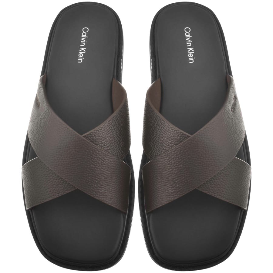 Image number 1 for Calvin Klein Moulded Cross Leather Sandals Burgund