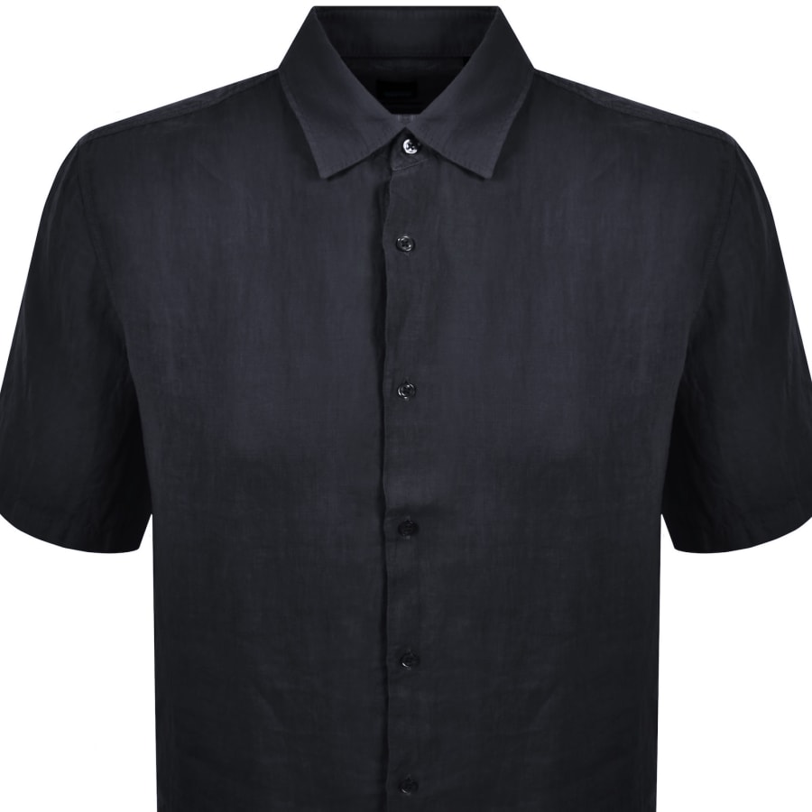 Image number 2 for BOSS Rash 2 Short Sleeved Linen Shirt Navy