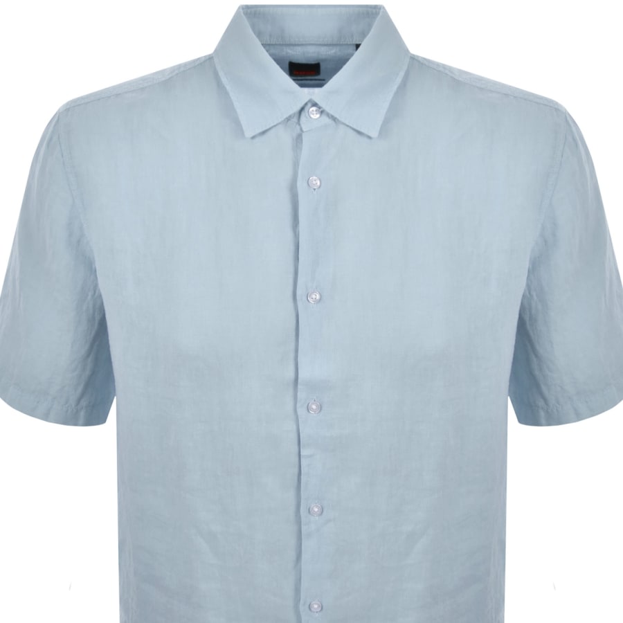 Image number 2 for BOSS Rash 2 Short Sleeved Linen Shirt Blue