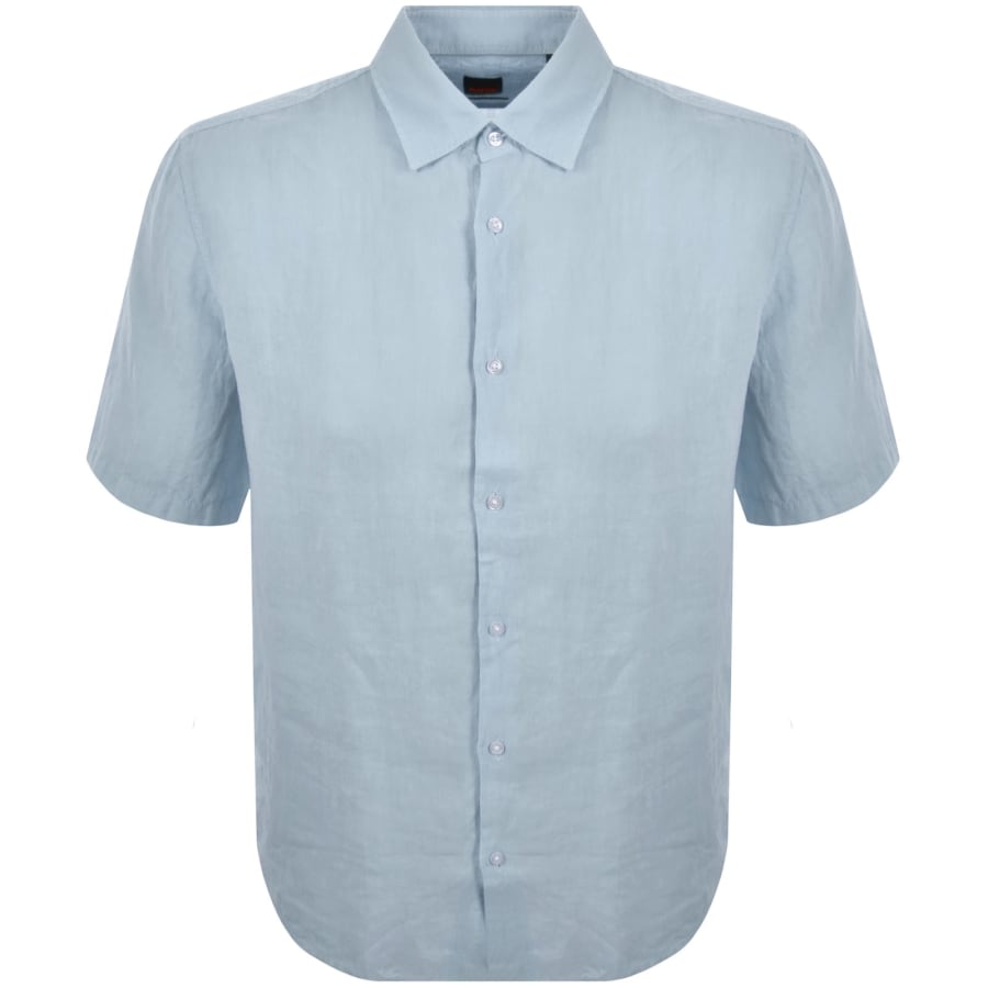 Image number 1 for BOSS Rash 2 Short Sleeved Linen Shirt Blue