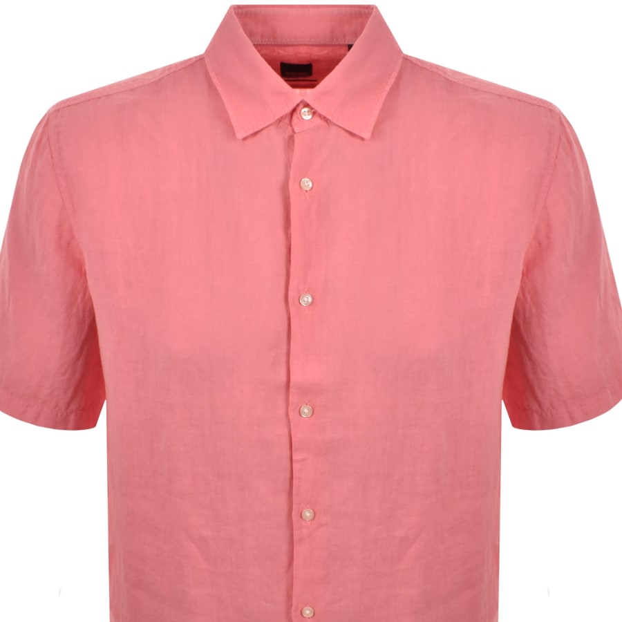 Image number 2 for BOSS Rash 2 Short Sleeved Linen Shirt Pink