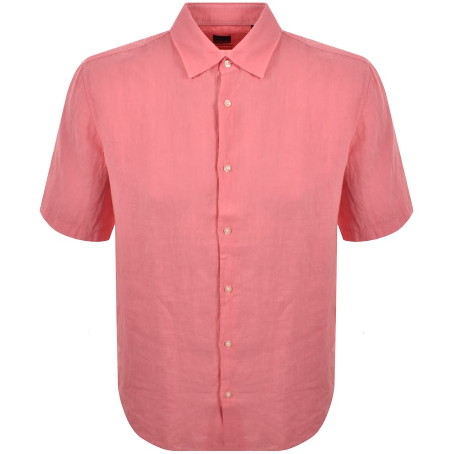 Image number 1 for BOSS Rash 2 Short Sleeved Linen Shirt Pink