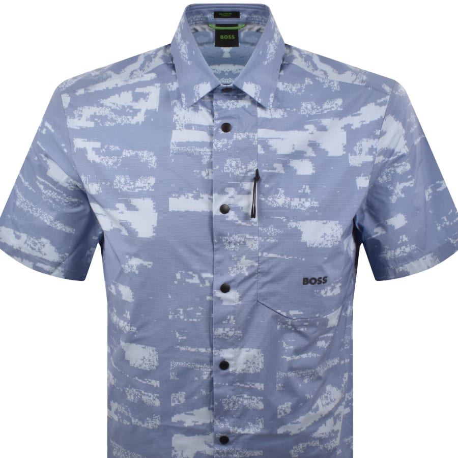 Image number 2 for BOSS Globe Print Short Sleeved Shirt Light Blue