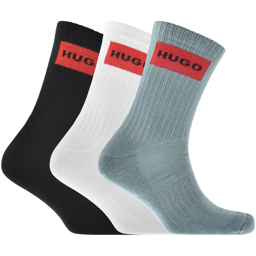 Image number 1 for HUGO 3 Pack Ribbed Label Logo Socks