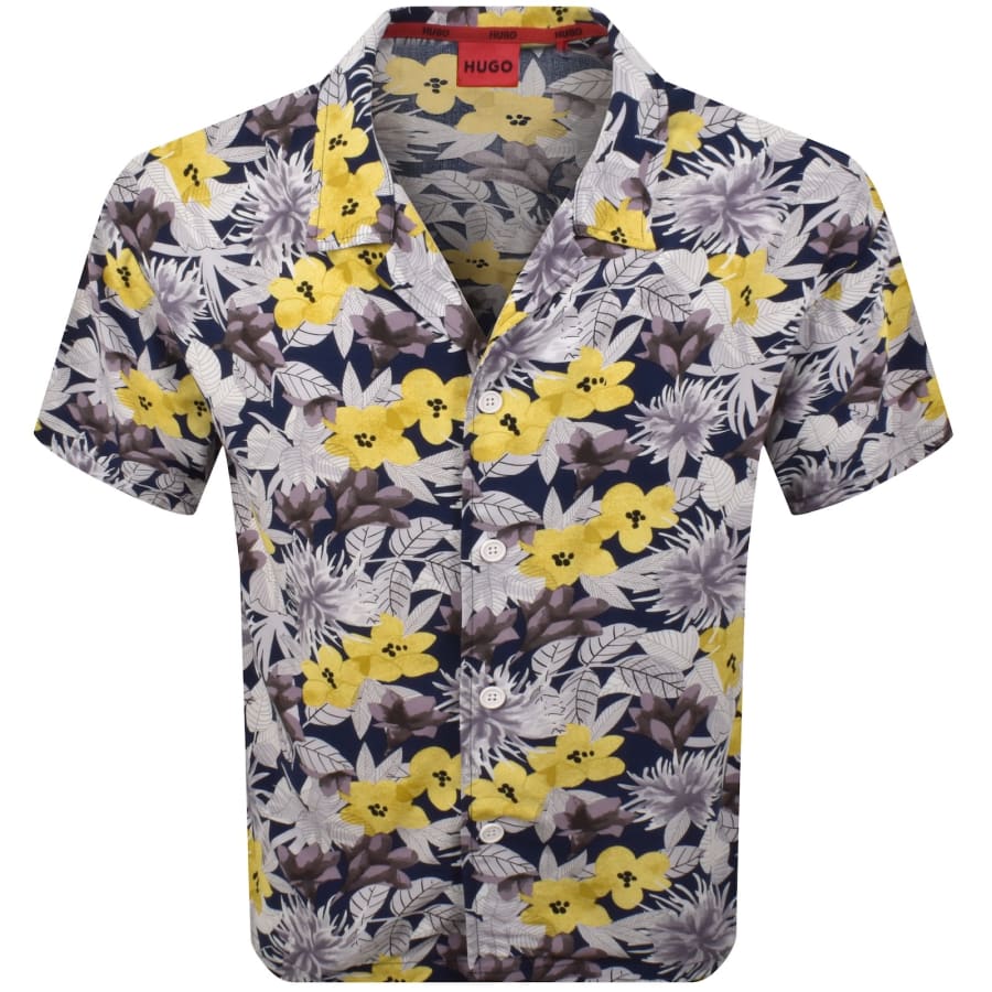 Image number 1 for HUGO Relaxed Short Sleeve Beach Shirt Navy
