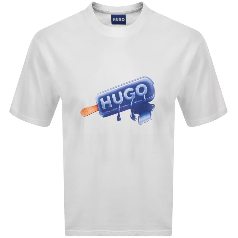 Image number 1 for HUGO Blue Noglasy Graphic T Shirt White